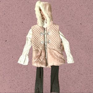 NWT Little Lass Girl’s 3-pc Faux Fur Vest & Leggings Set, Blush - Size 6
